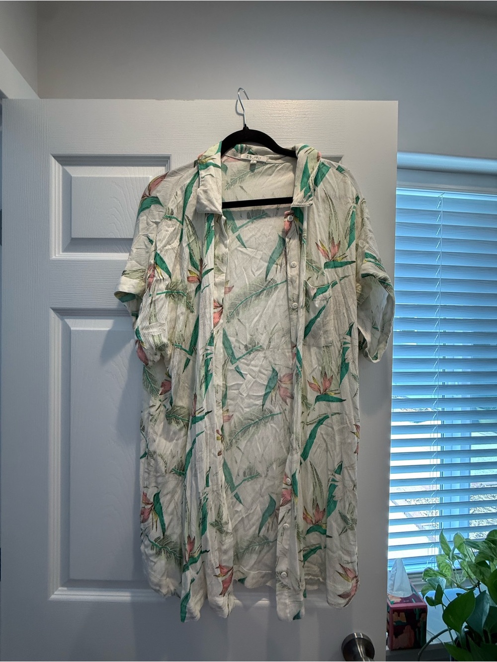 Z Supply White Cover Up with Green and Pink Tropical Print